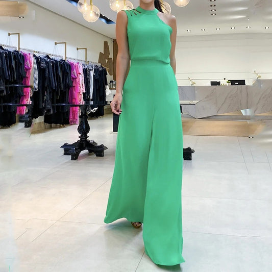 Casual Solid Color Irregular Hollow-out Jumpsuit