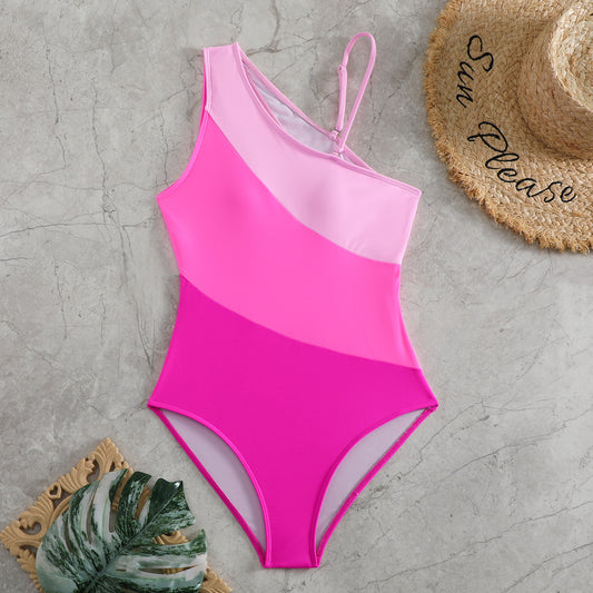 Clothing One-piece Color Contrast Patchwork Swimsuit