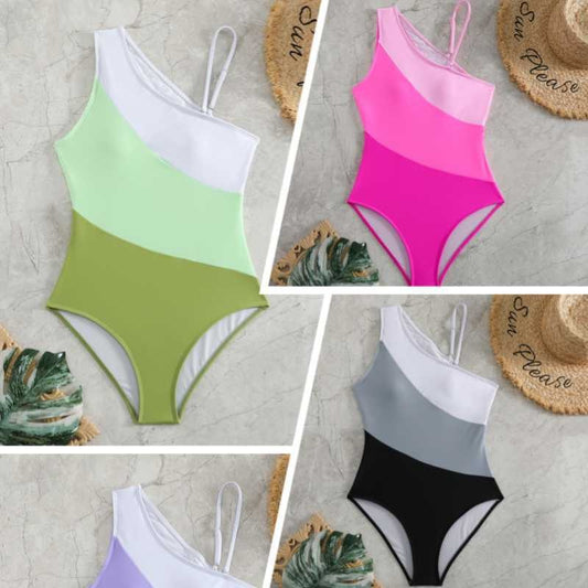 Clothing One-piece Color Contrast Patchwork Swimsuit